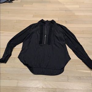 Black silk long sleeve top